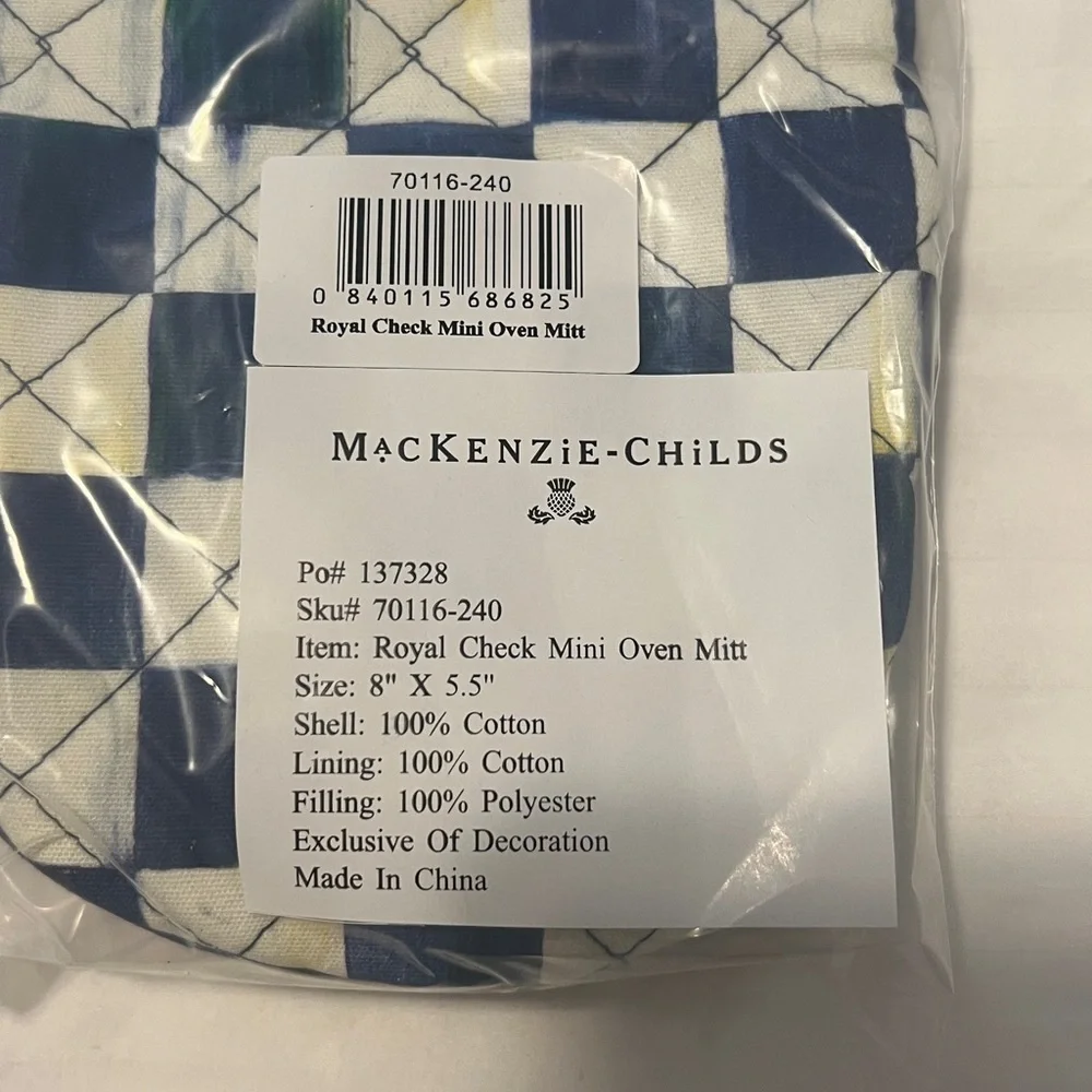 Mackenzie-Childs Royal Check Mini Oven Mitts. Set of 2! Retired pattern. NWT! - Picture 3 of 5